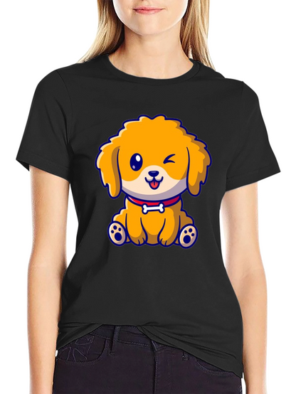 Camiseta Negra con Diseño de Cachorro Adorable