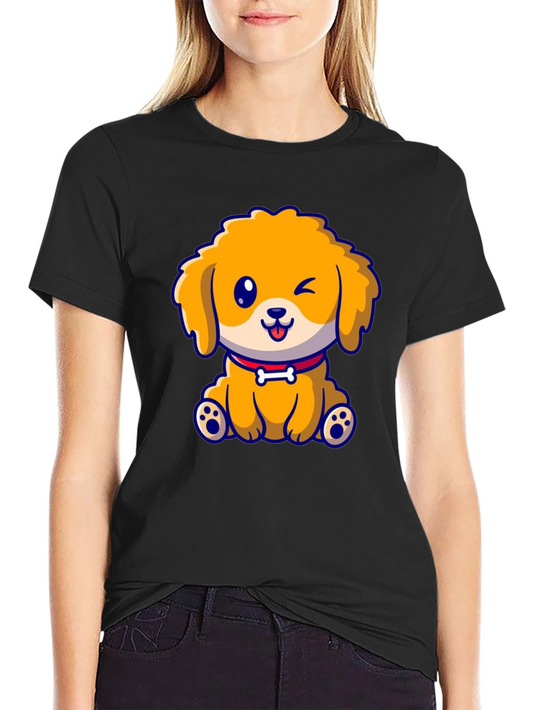 Camiseta Negra con Diseño de Cachorro Adorable