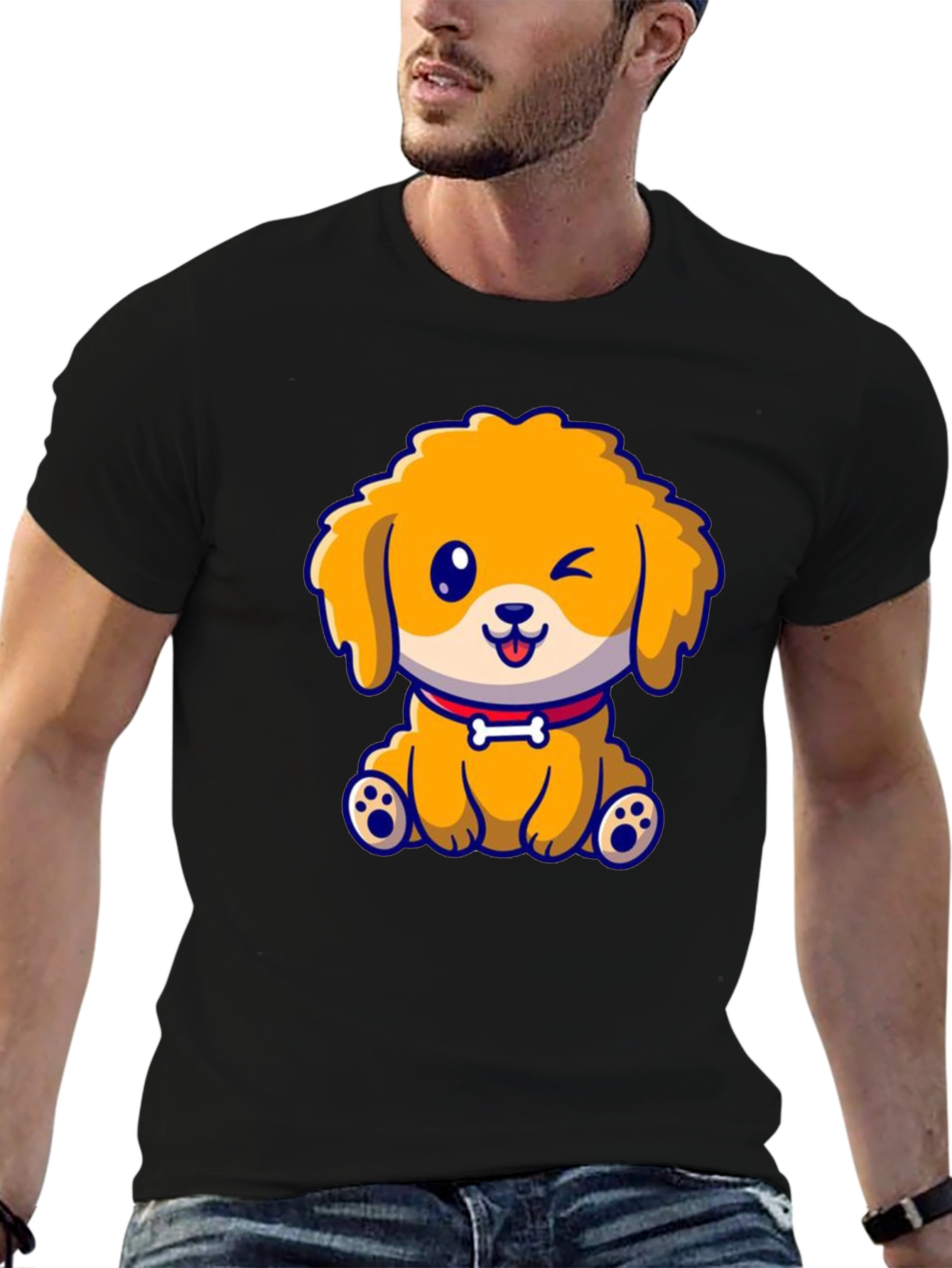 Camiseta Negra con Diseño de Cachorro Adorable