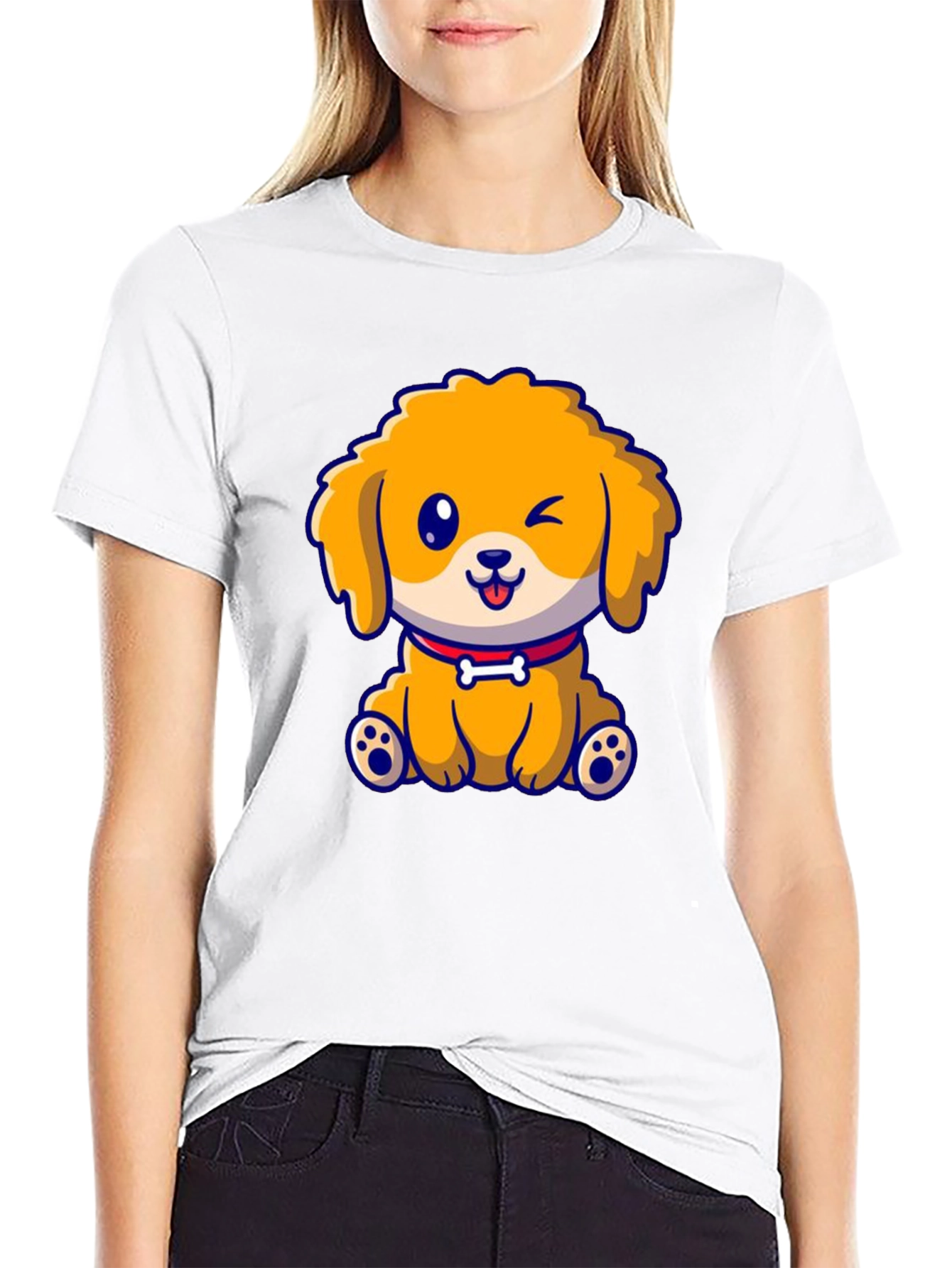 Camiseta Negra con Diseño de Cachorro Adorable