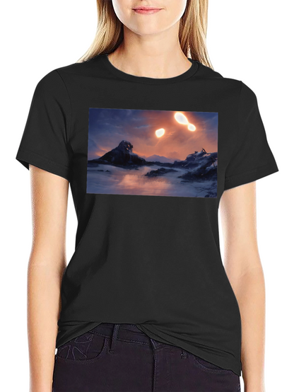 Camiseta Negra con Diseño de Paisaje Misterioso