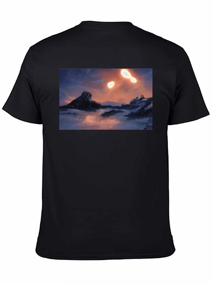 Camiseta Negra con Diseño de Paisaje Misterioso
