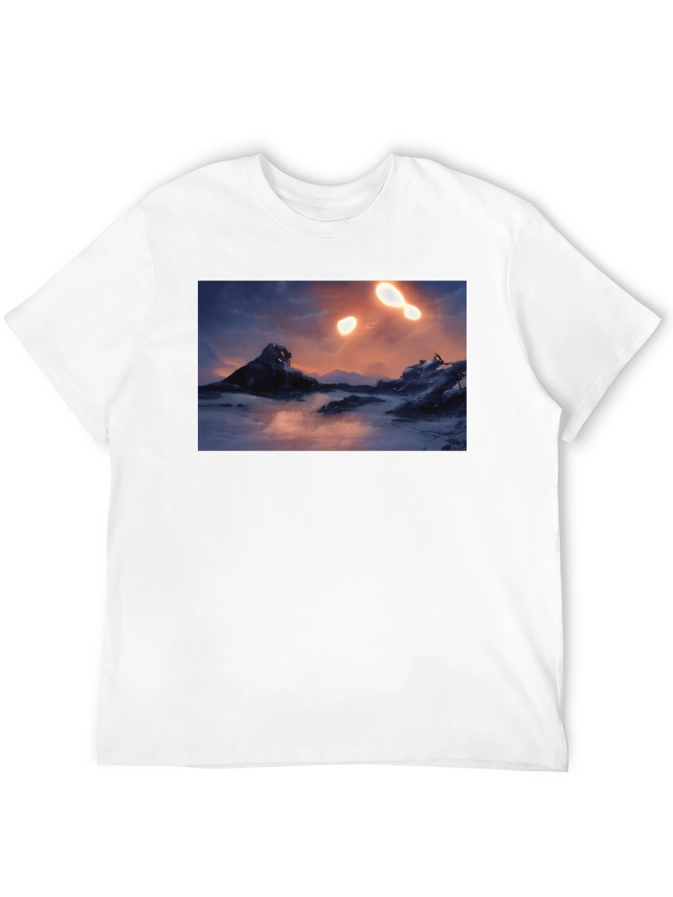 Camiseta Negra con Diseño de Paisaje Misterioso