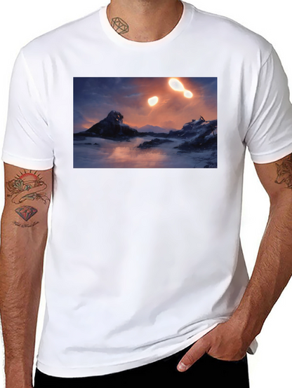 Camiseta Negra con Diseño de Paisaje Misterioso