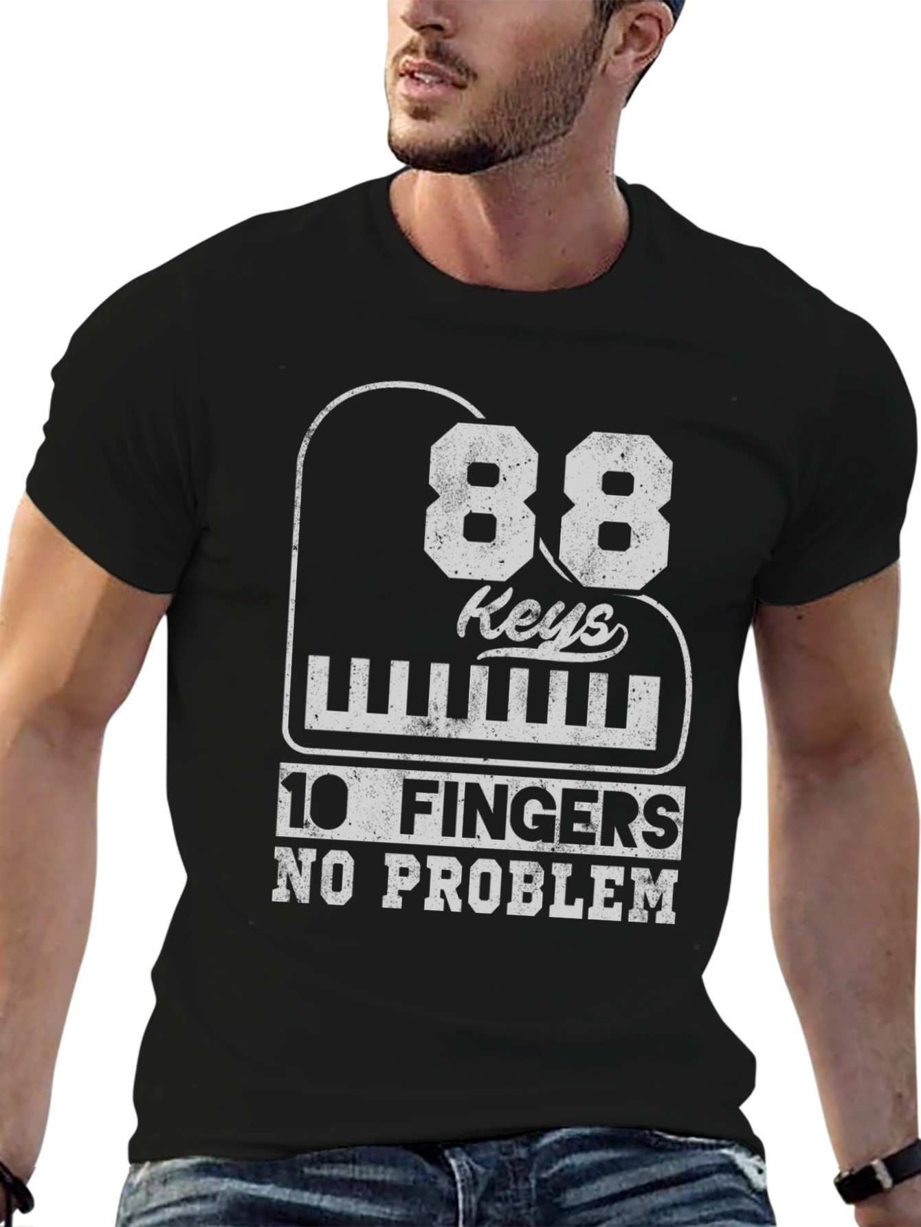 Camiseta Negra: 88 Teclas 10 Dedos ¡Sin Problema!