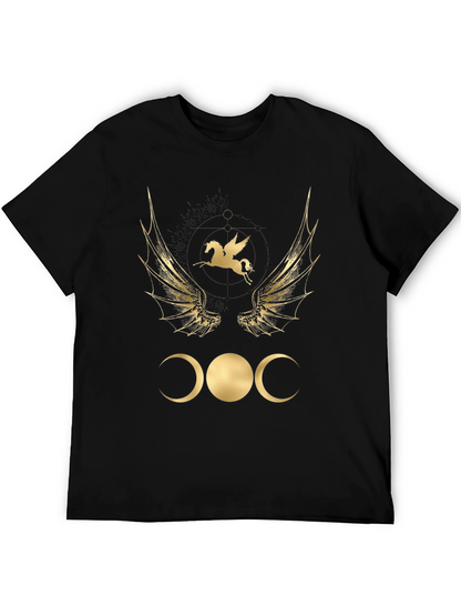 Camiseta Negra con Diseño Místico Dorado
