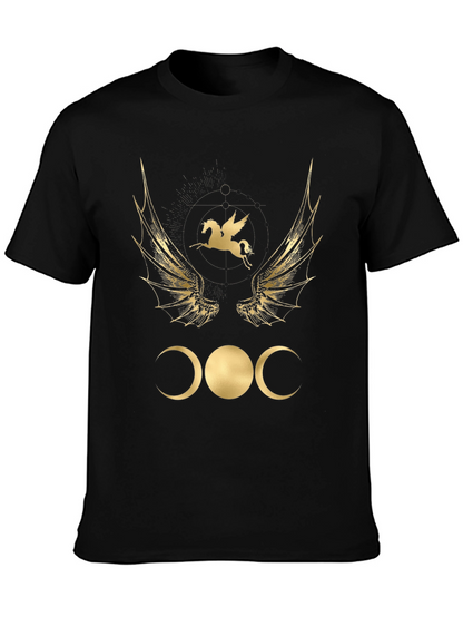 Camiseta Negra con Diseño Místico Dorado