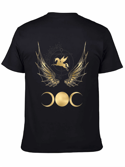 Camiseta Negra con Diseño Místico Dorado