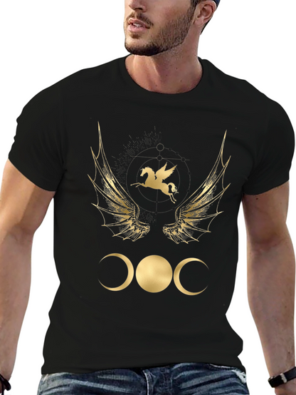 Camiseta Negra con Diseño Místico Dorado