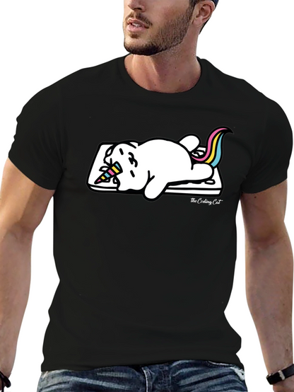 Camiseta Negra Gato Unicornio Durmiendo