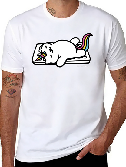 Camiseta Negra Gato Unicornio Durmiendo