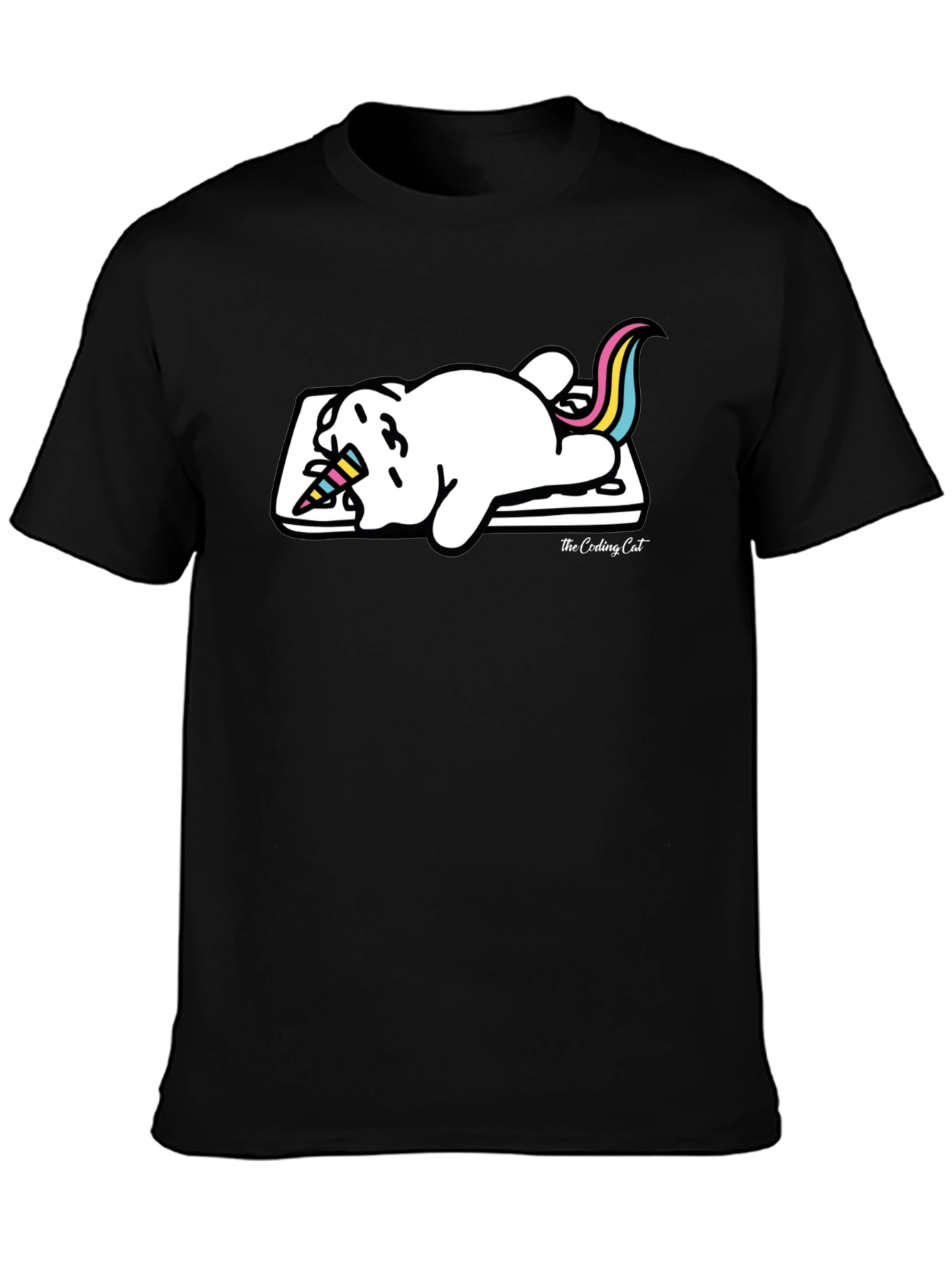 Camiseta Negra Gato Unicornio Durmiendo