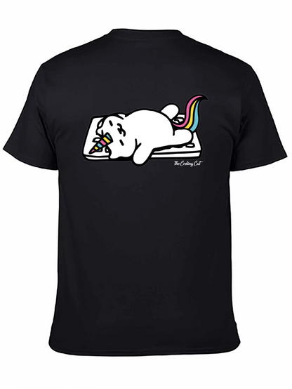 Camiseta Negra Gato Unicornio Durmiendo