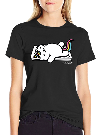 Camiseta Negra Gato Unicornio Durmiendo