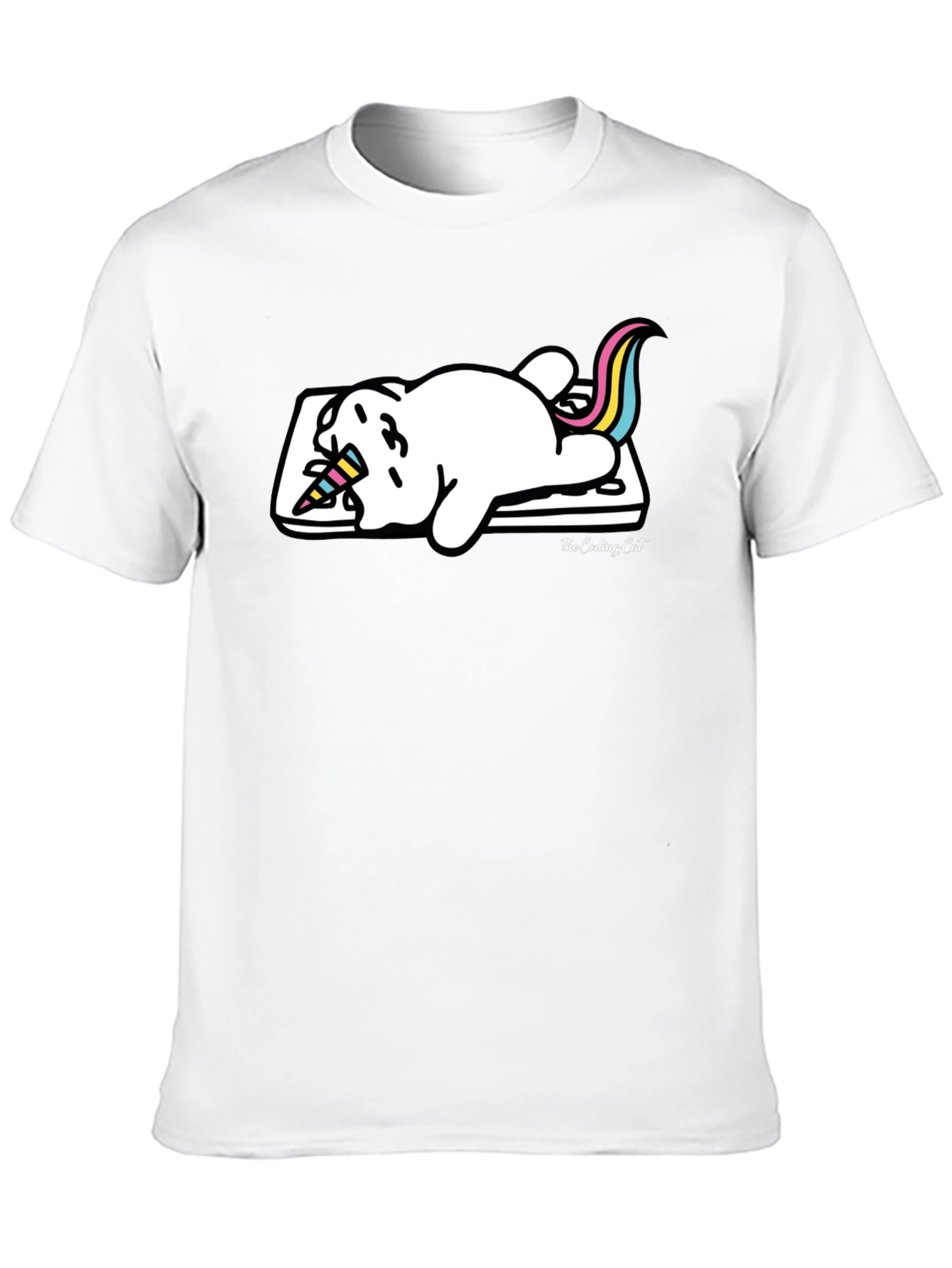 Camiseta Negra Gato Unicornio Durmiendo