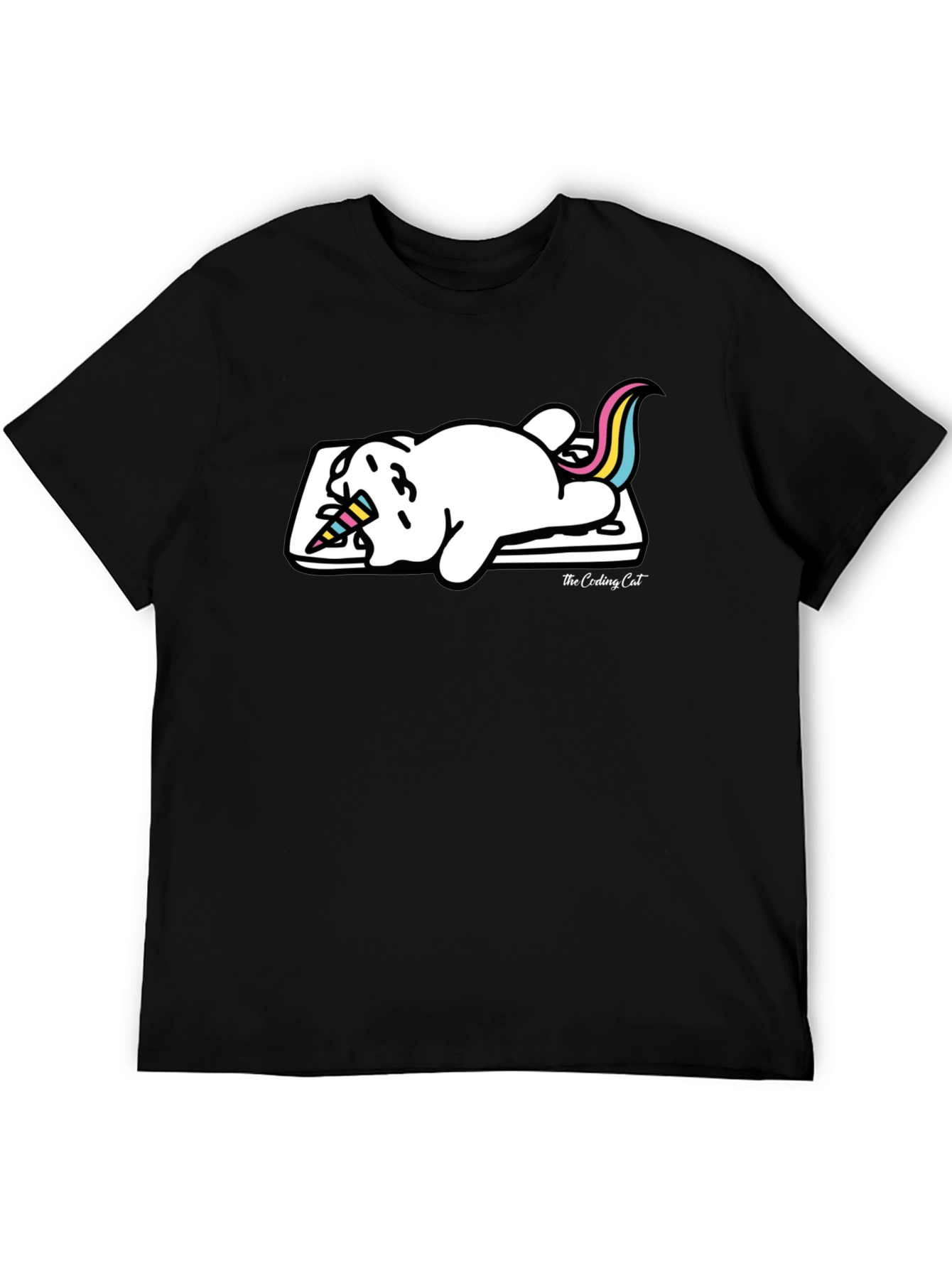 Camiseta Negra Gato Unicornio Durmiendo