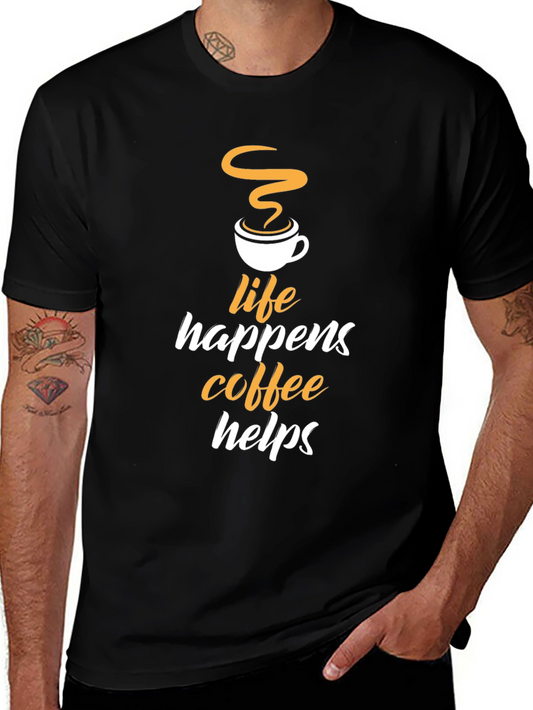Camiseta Negra Life Happens Coffee Helps