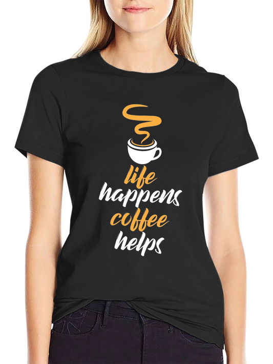 Camiseta Negra Life Happens Coffee Helps