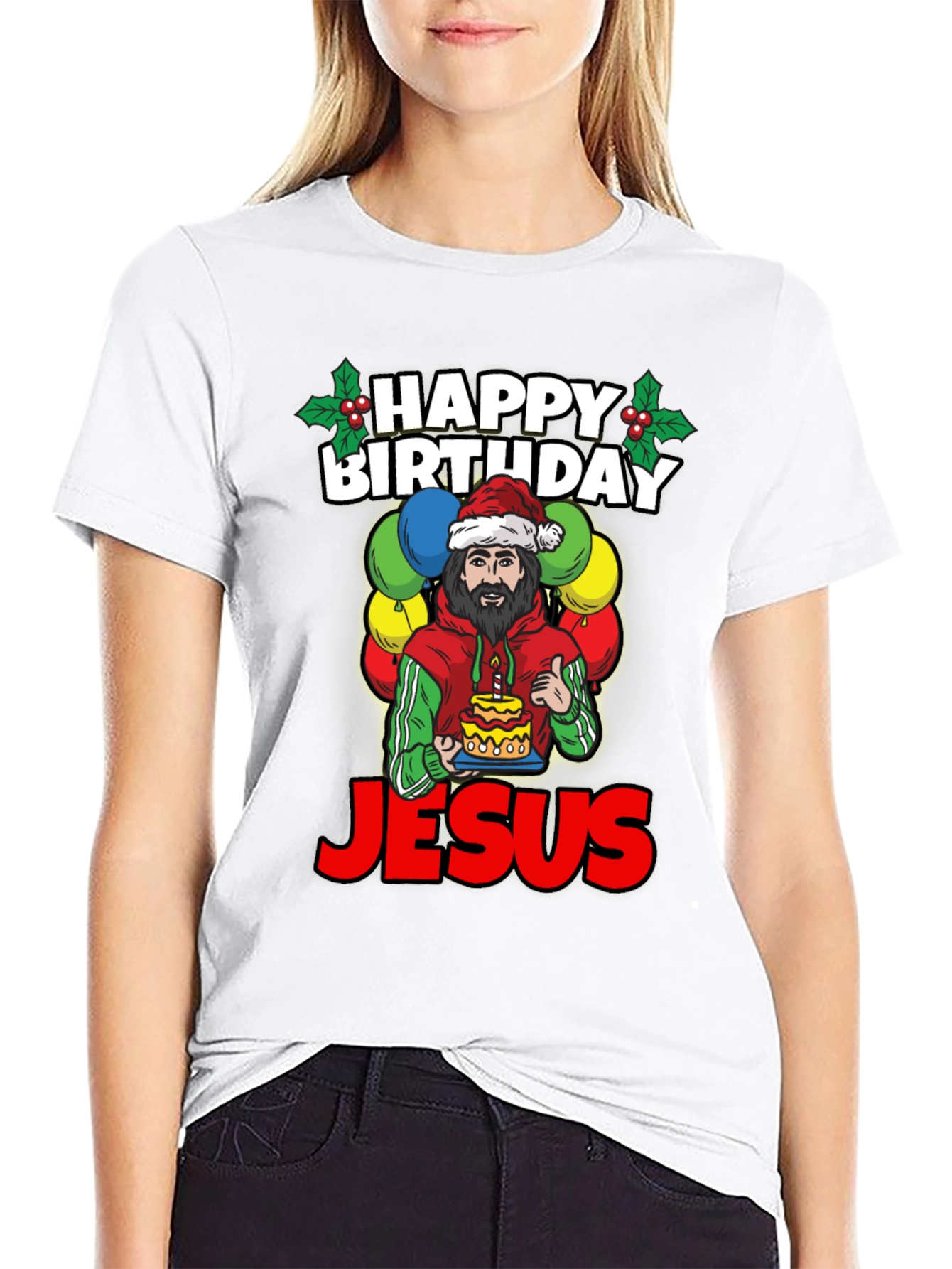 Camiseta Feliz Cumpleaños Jesús - Estilo Navideño