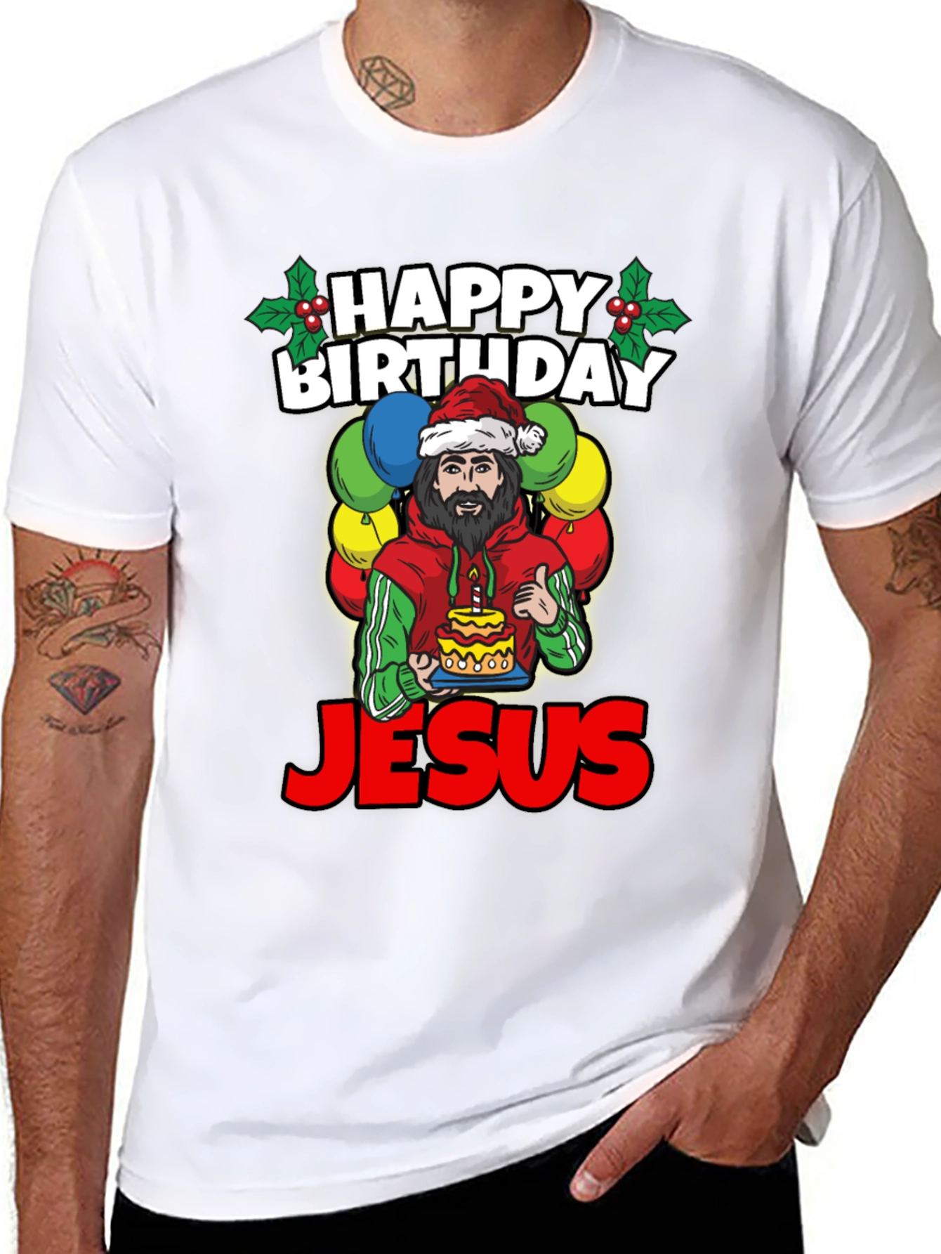 Camiseta Feliz Cumpleaños Jesús - Estilo Navideño