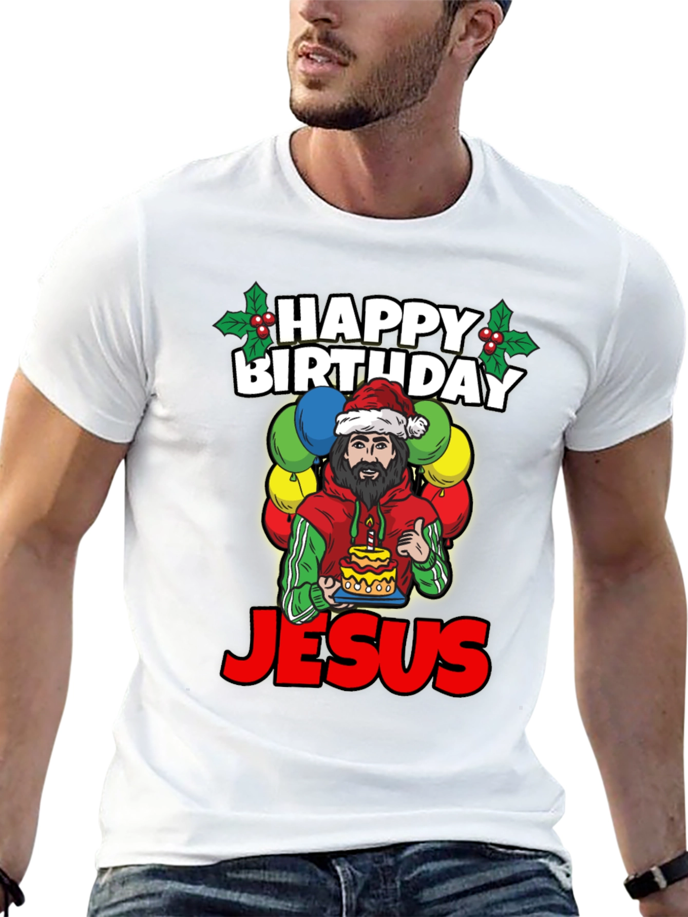 Camiseta Feliz Cumpleaños Jesús - Estilo Navideño