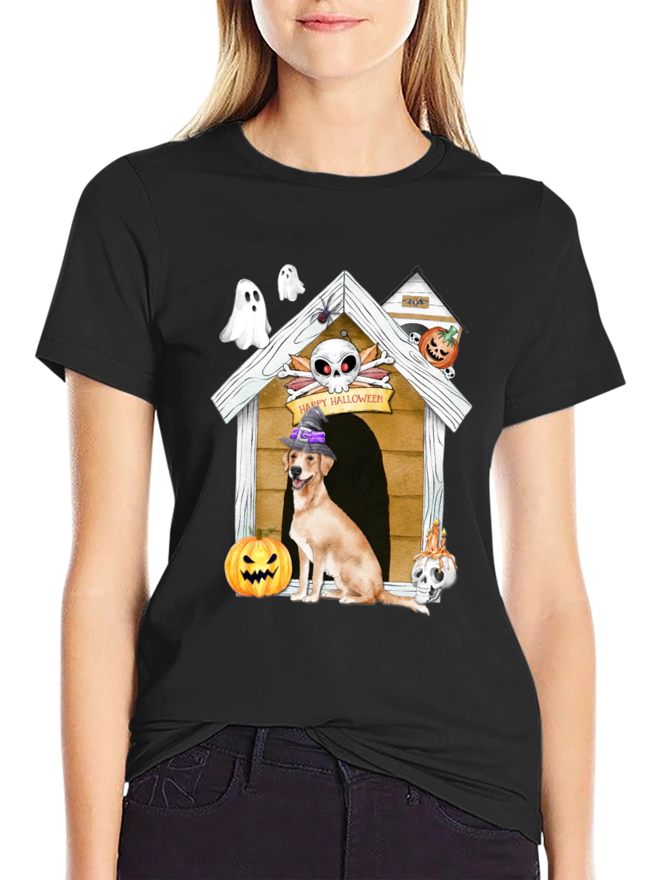 Camiseta Halloween Perro en Caseta Embrujada