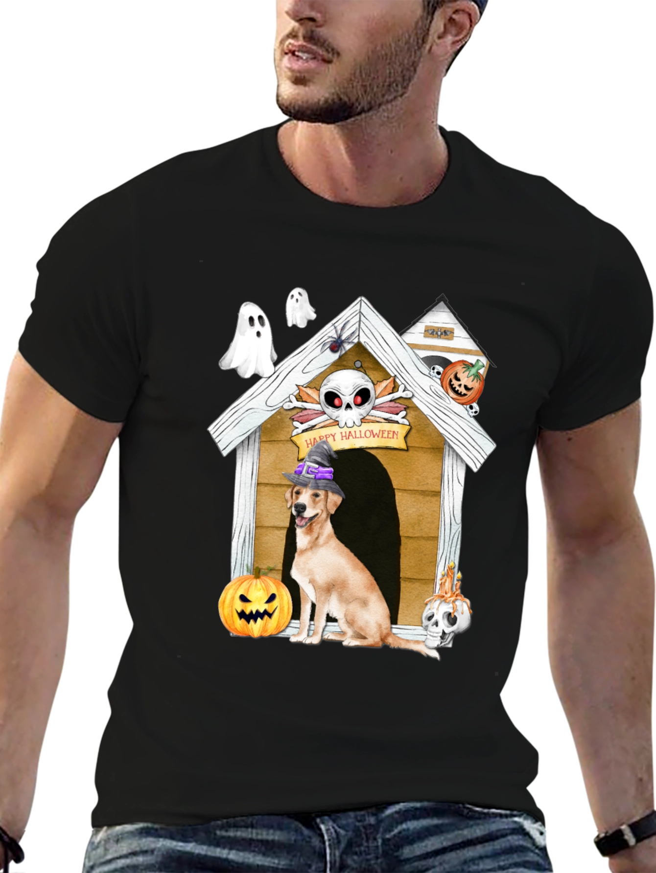 Camiseta Halloween Perro en Caseta Embrujada