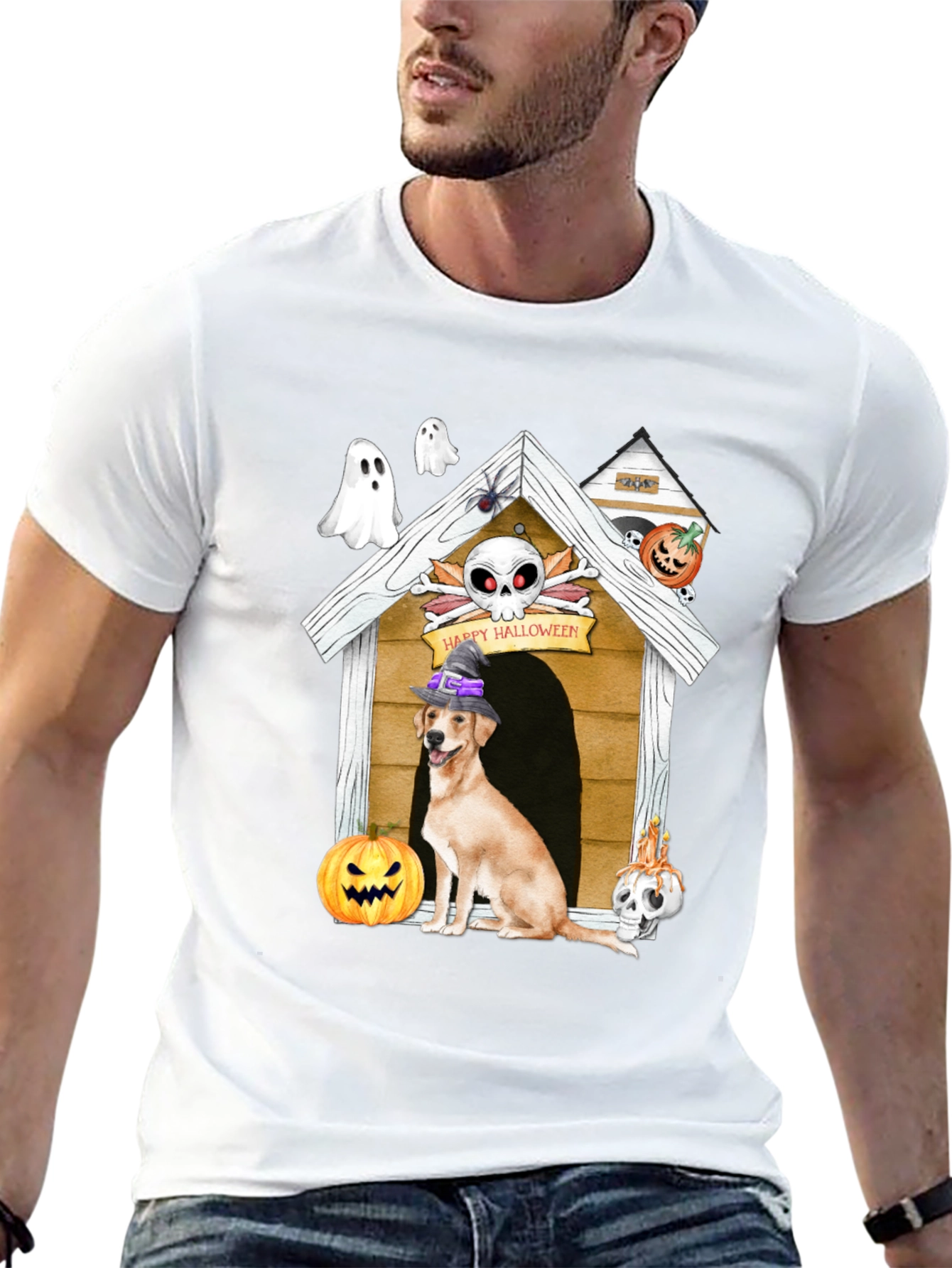 Camiseta Halloween Perro en Caseta Embrujada