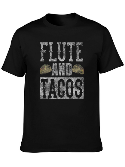 Camiseta Negra: Flauta y Tacos - Diseño Divertido
