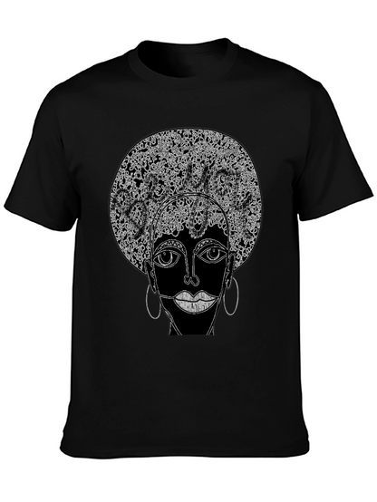 Camiseta Negra con Diseño Abstracto Afro