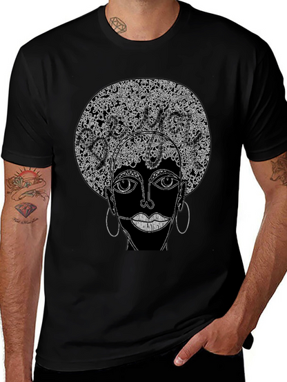 Camiseta Negra con Diseño Abstracto Afro