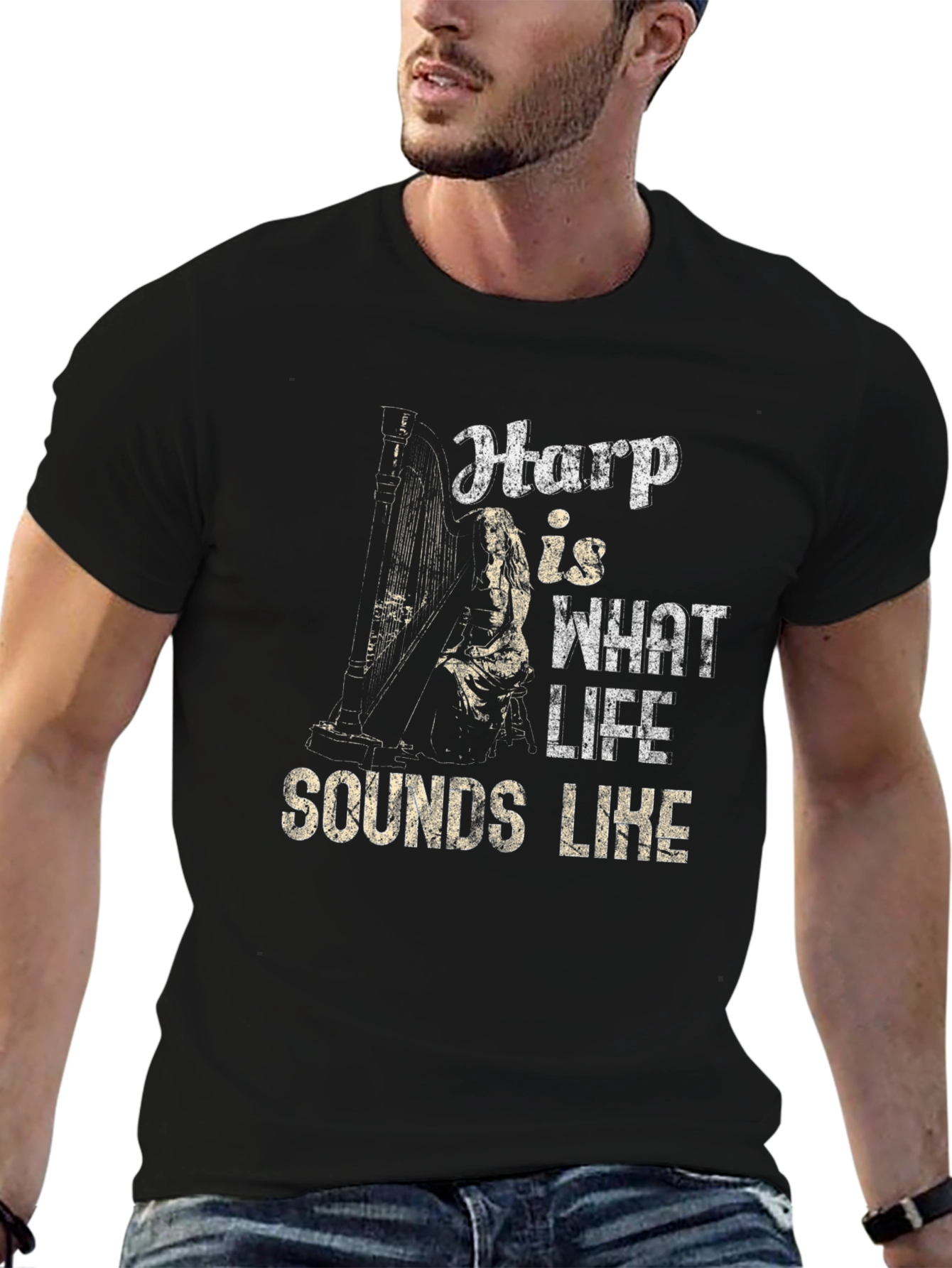 Camiseta Negra Harp is What Life Sounds Like