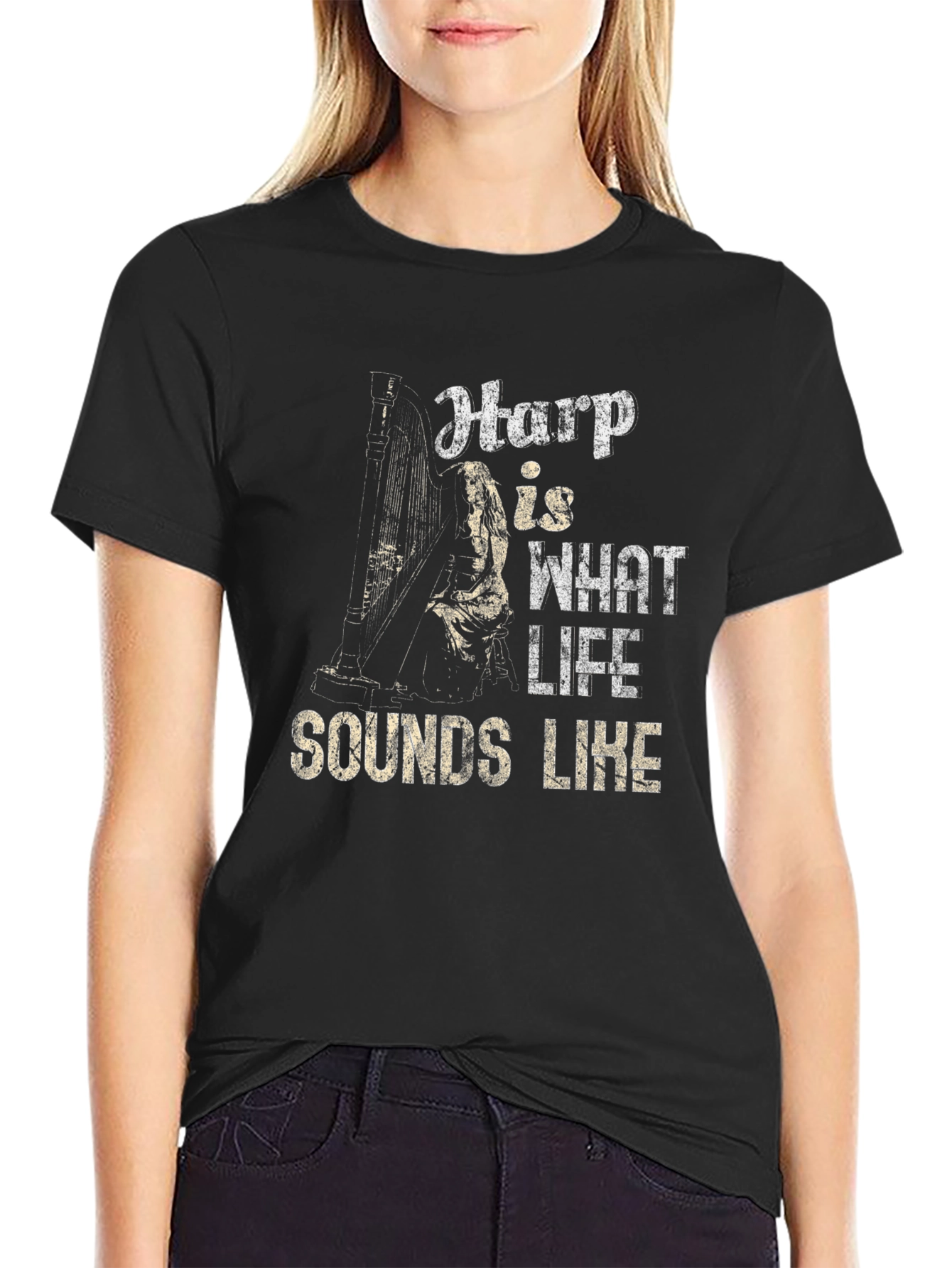 Camiseta Negra Harp is What Life Sounds Like