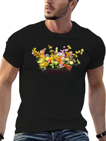 Camiseta Negra con Diseño Floral de Pascua