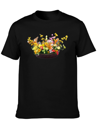 Camiseta Negra con Diseño Floral de Pascua