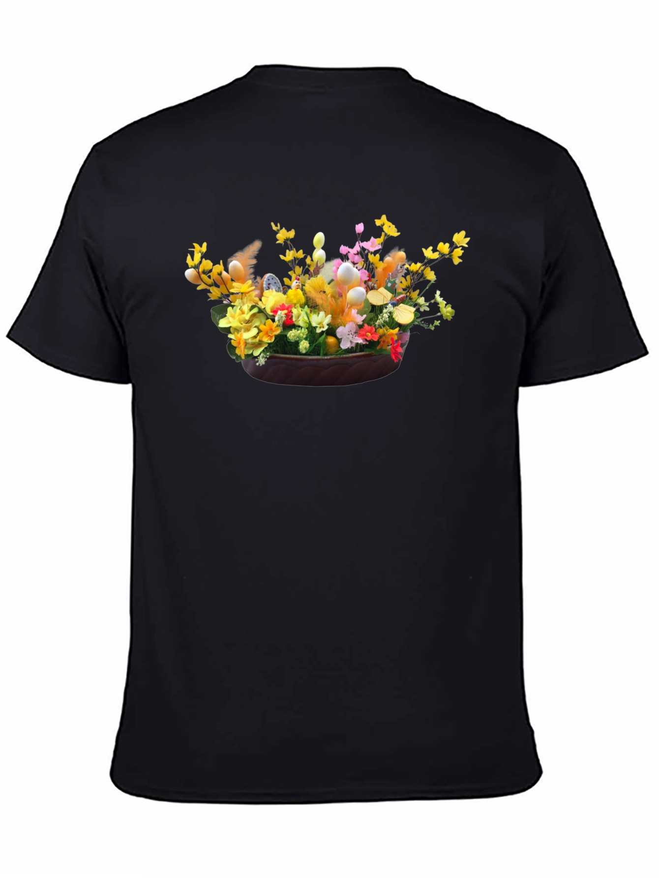 Camiseta Negra con Diseño Floral de Pascua