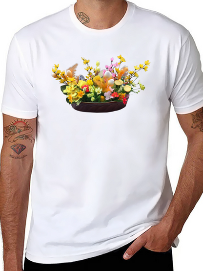 Camiseta Negra con Diseño Floral de Pascua