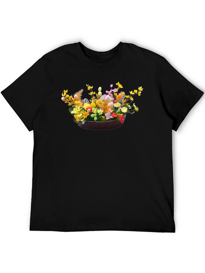 Camiseta Negra con Diseño Floral de Pascua