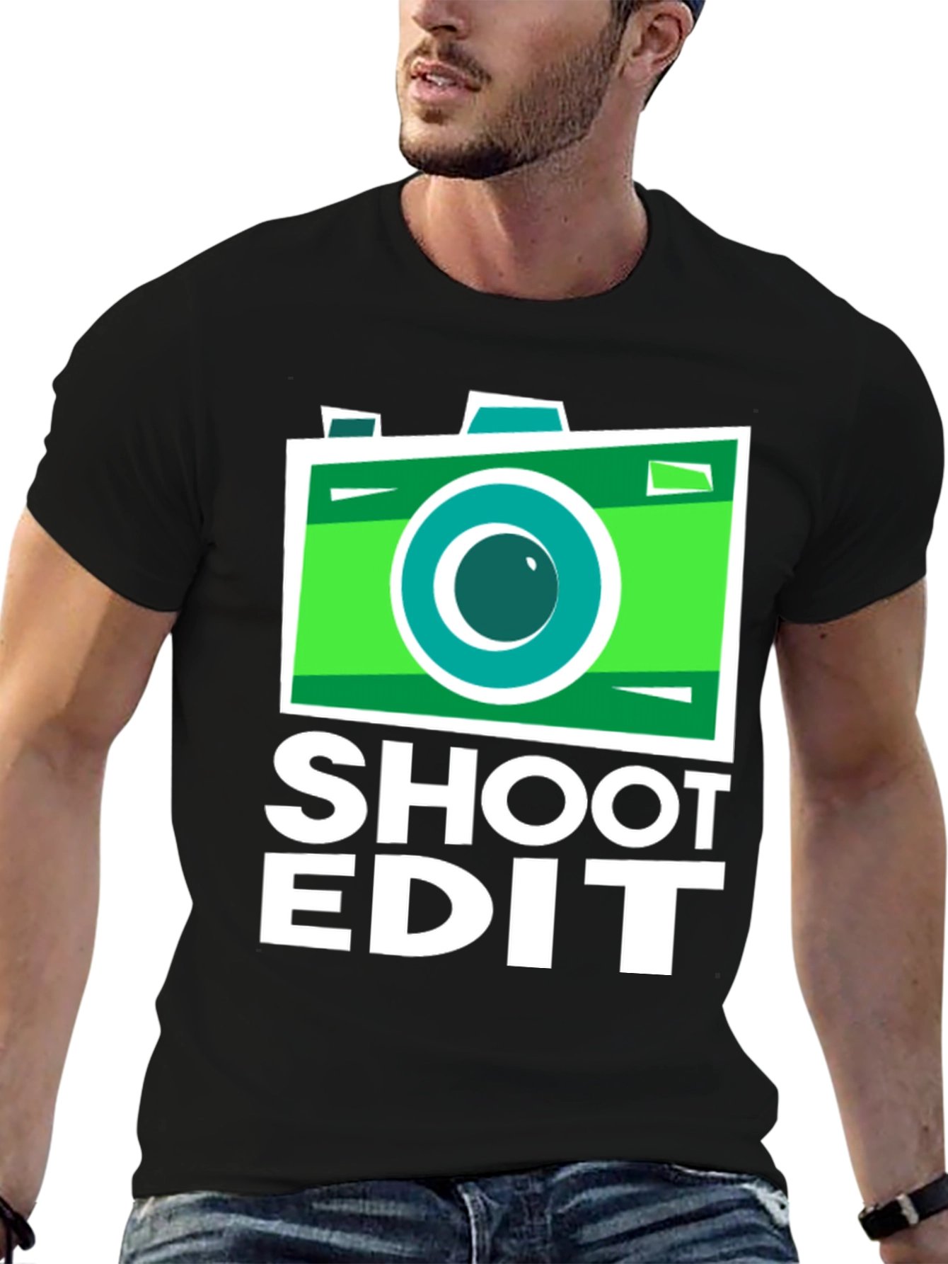 Camiseta Negra con Diseño de Cámara para Fotógrafos