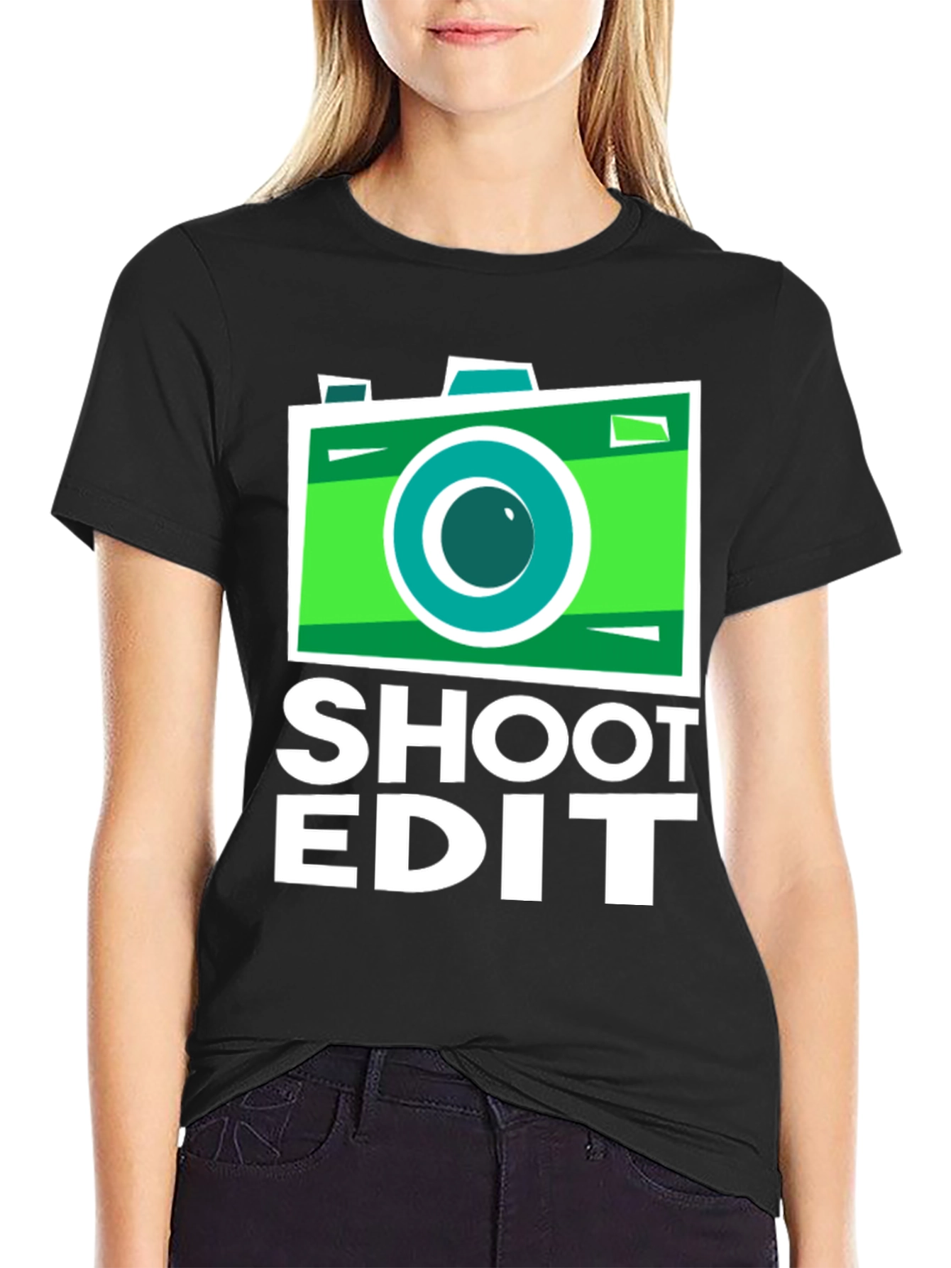 Camiseta Negra con Diseño de Cámara para Fotógrafos
