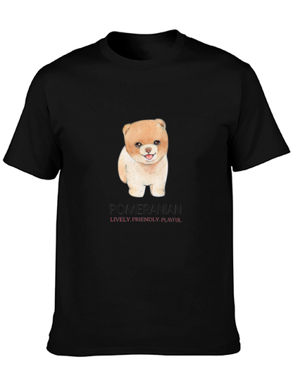 Camiseta Negra con Diseño de Pomerania Adorable