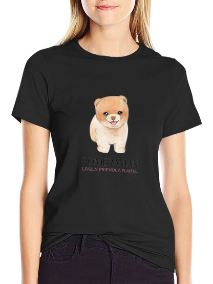 Camiseta Negra con Diseño de Pomerania Adorable