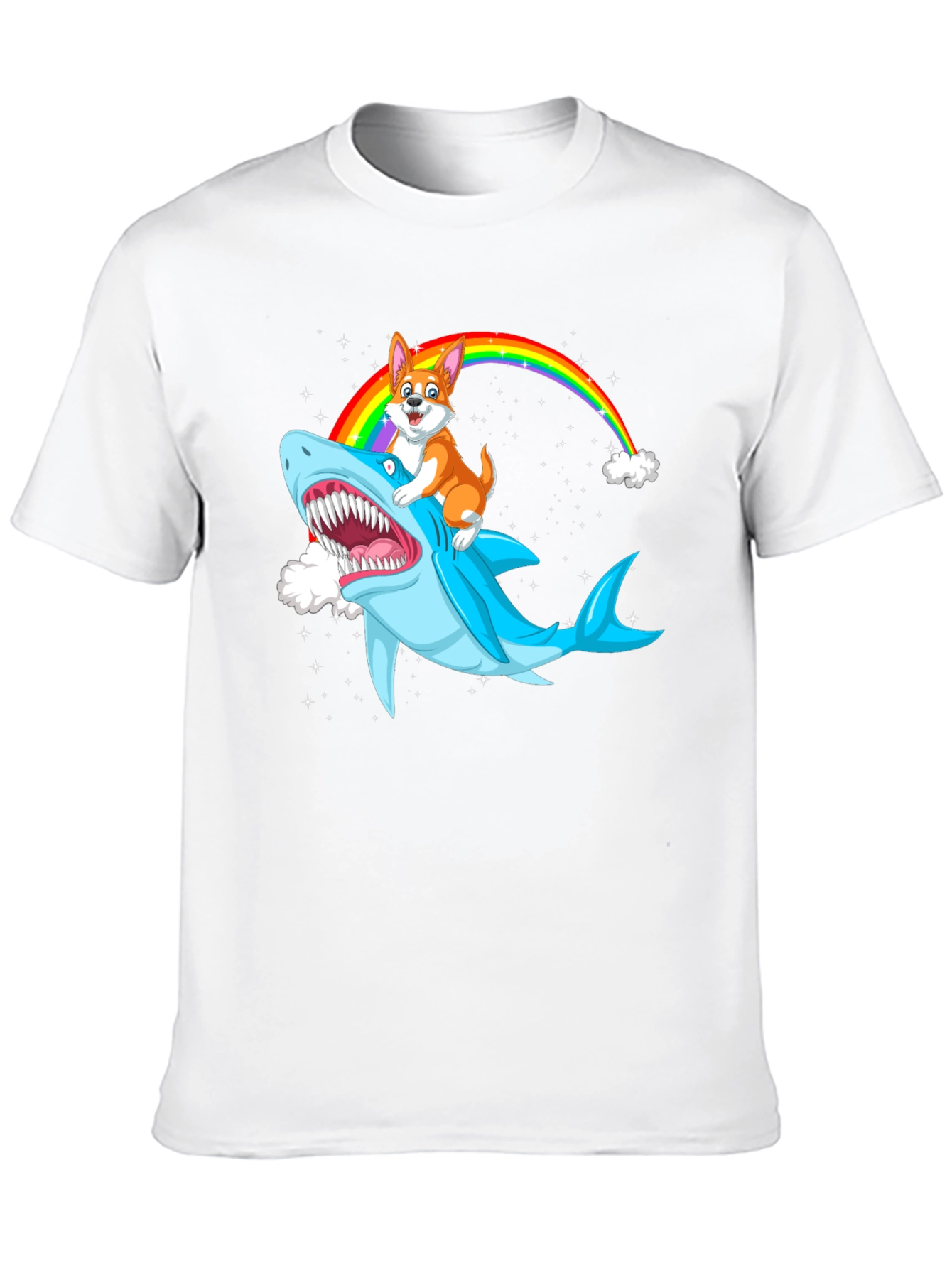 Camiseta Negra con Diseño Divertido de Perro y Tiburón