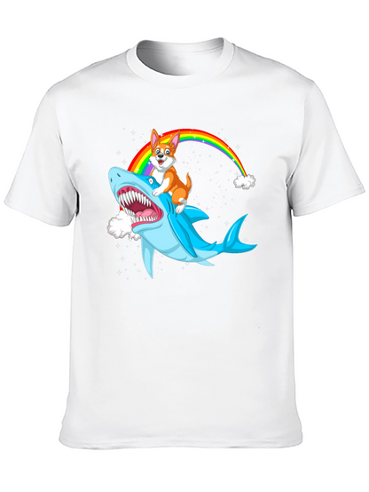 Camiseta Negra con Diseño Divertido de Perro y Tiburón