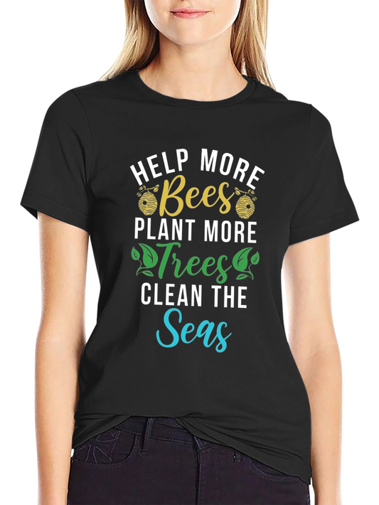 Camiseta Ecológica: Salvar Abejas Plantar Árboles Limpiar Mares