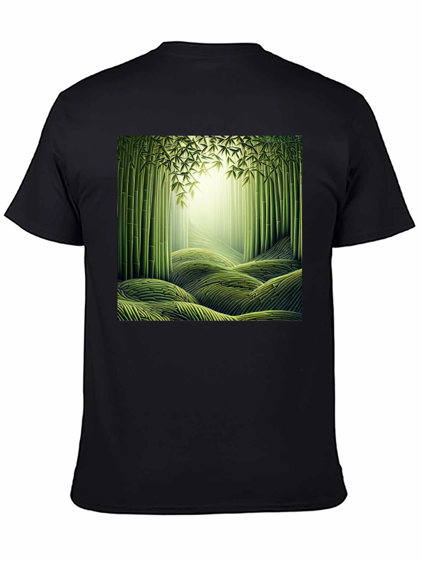 Camiseta Negra con Diseño de Bosque de Bambú