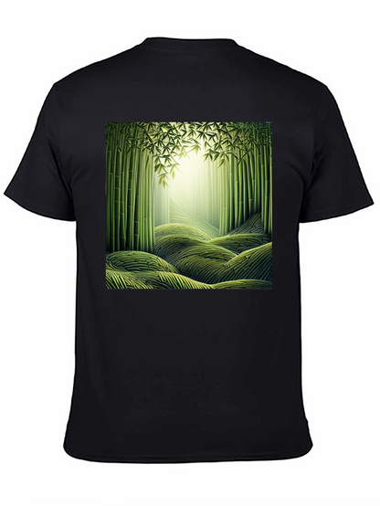 Camiseta Negra con Diseño de Bosque de Bambú