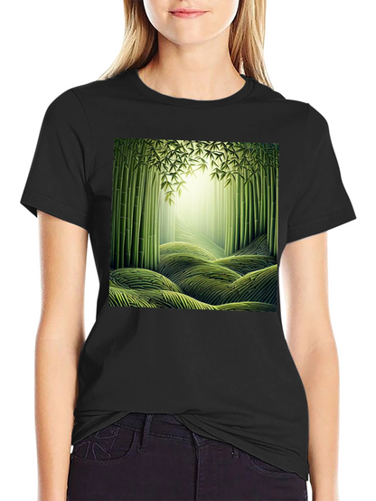 Camiseta Negra con Diseño de Bosque de Bambú