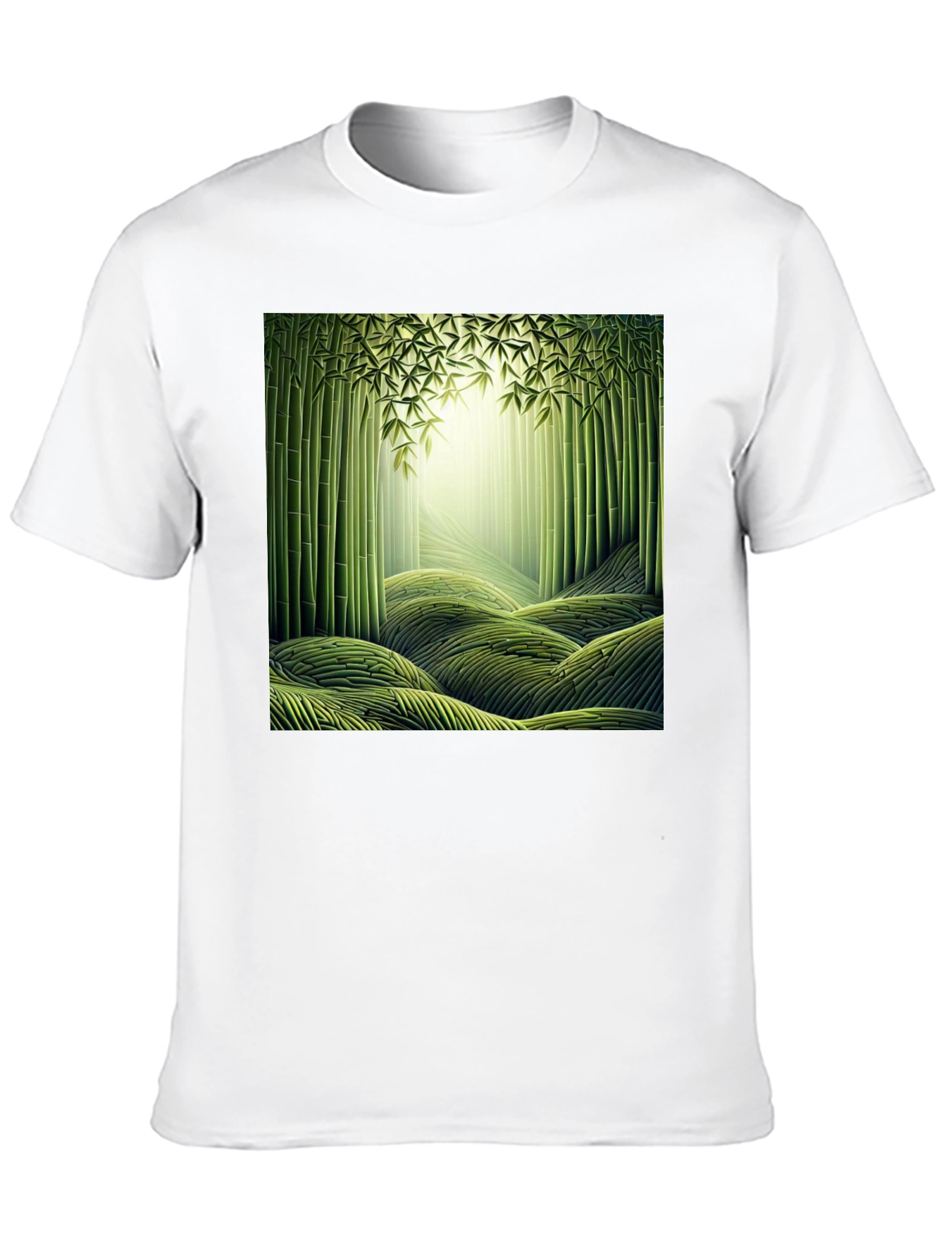 Camiseta Negra con Diseño de Bosque de Bambú