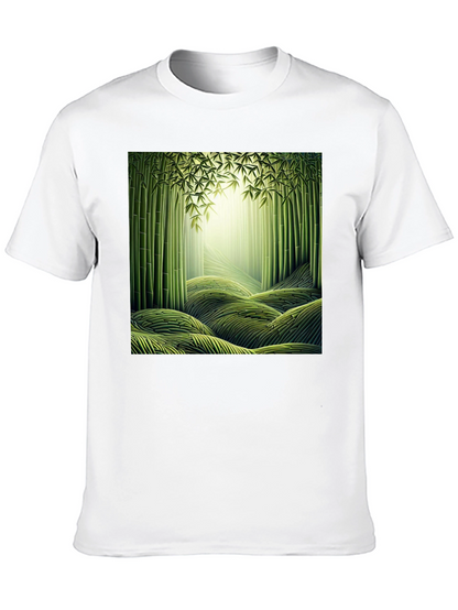 Camiseta Negra con Diseño de Bosque de Bambú